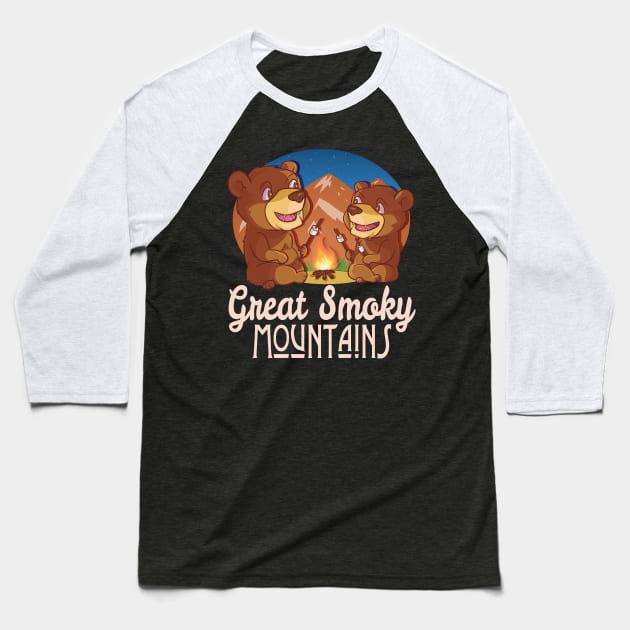 Great Smoky Mountains Papa Bear Baseball T-Shirt by Noseking